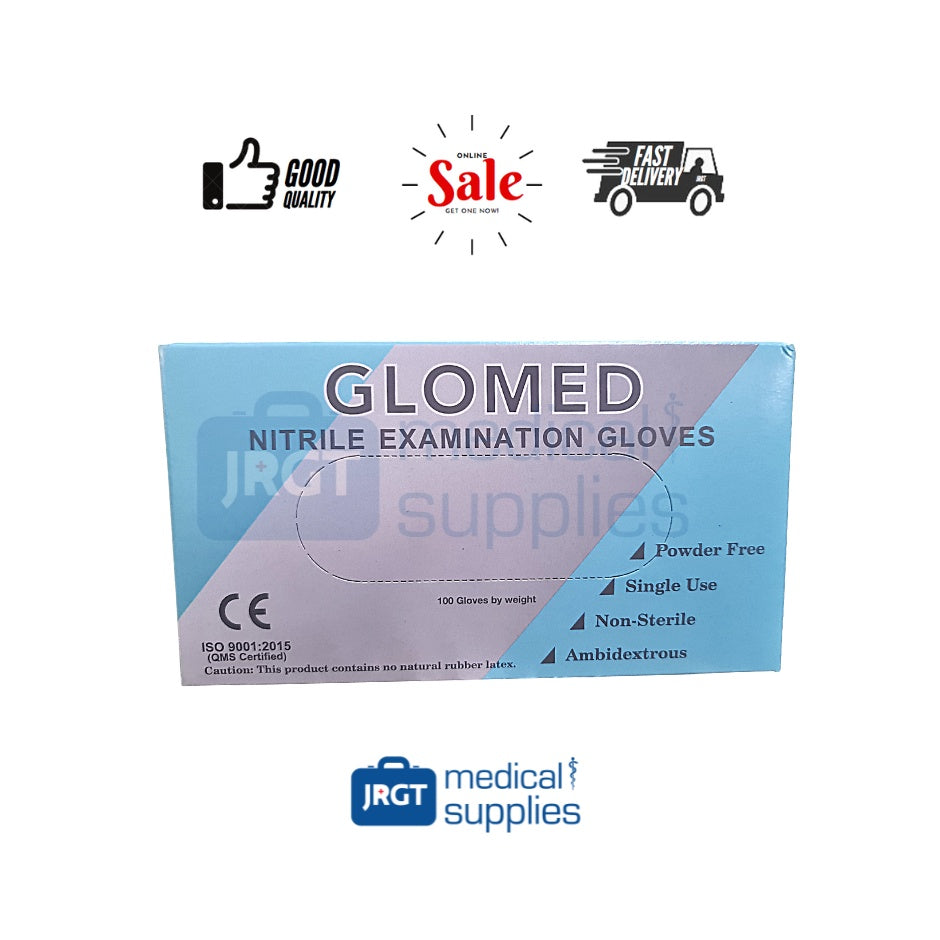Glomed Slim Blue Nitrile Gloves (100pcs) | Powder-Free Disposable Gloves | JRGT Medical Supply