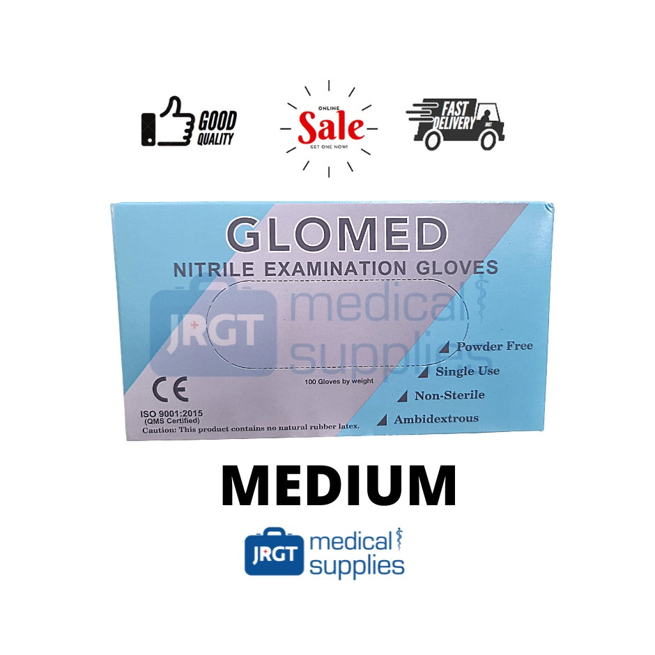 Glomed Slim Blue Nitrile Gloves (100pcs) | Powder-Free Disposable Gloves | JRGT Medical Supply