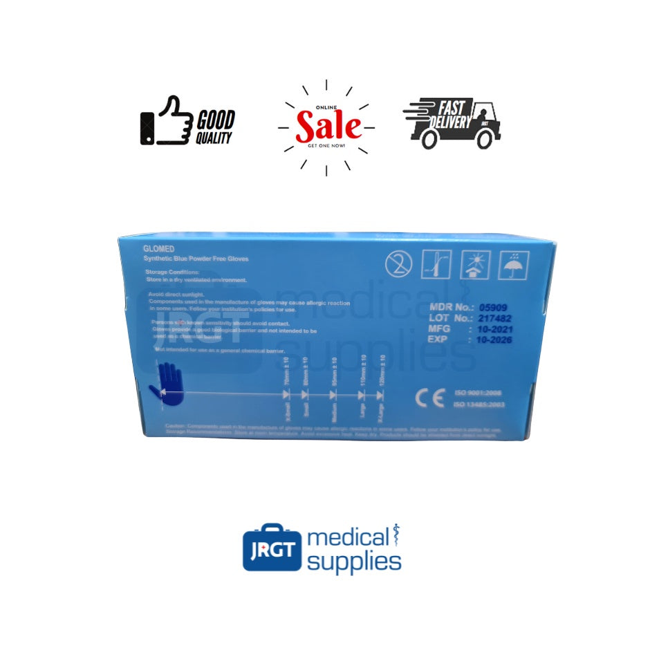 Glomed Synthetic Nitrile Examination / Disposable Gloves (1 box - 100pcs by Weight)