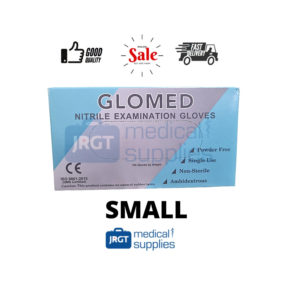 Glomed Slim Blue Nitrile Gloves (100pcs) | Powder-Free Disposable Gloves | JRGT Medical Supply