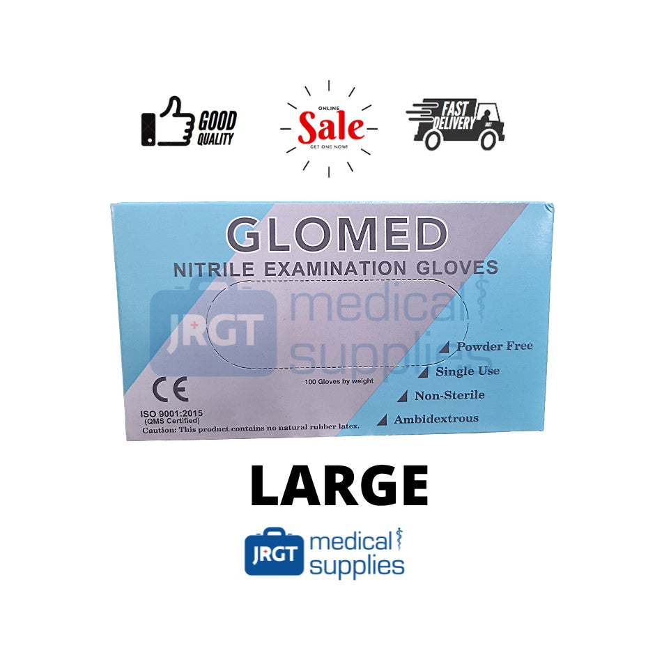 Glomed Slim Blue Nitrile Gloves (100pcs) | Powder-Free Disposable Gloves | JRGT Medical Supply