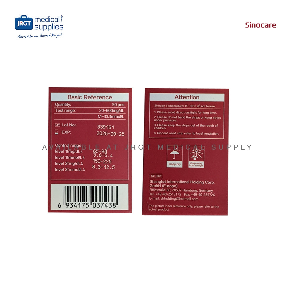 Sinocare Safe Accu 2 Glucose Test Strips - 50pcs for Accurate Blood Glucose Monitoring