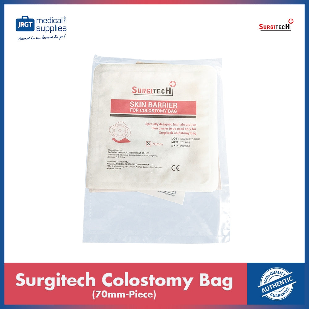 Surgitech Disposable Colostomy Bag 70mm - Stomach Bag for Secure and Comfortable Ostomy Care (1pc)