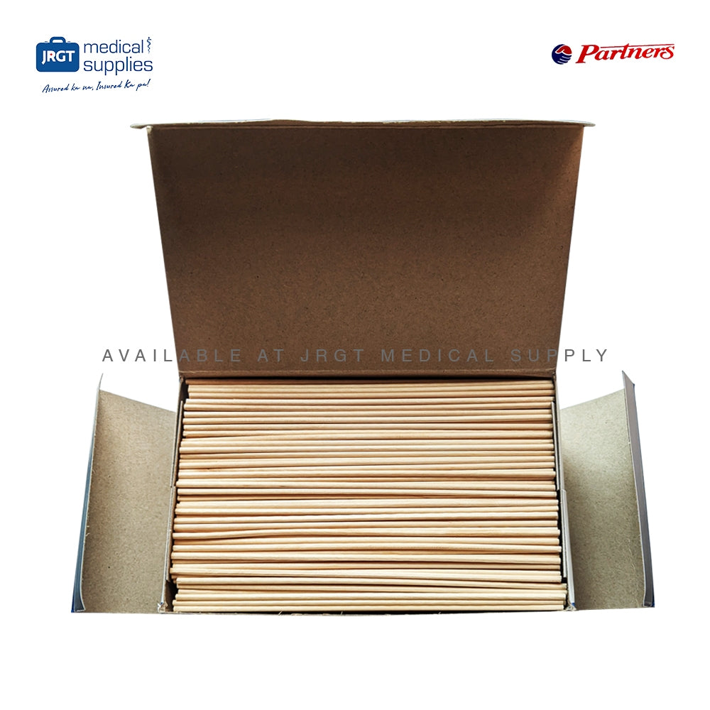 Partners Non Sterile Wooden Applicator Sticks (1 box - 1,000pcs), Cotton-less