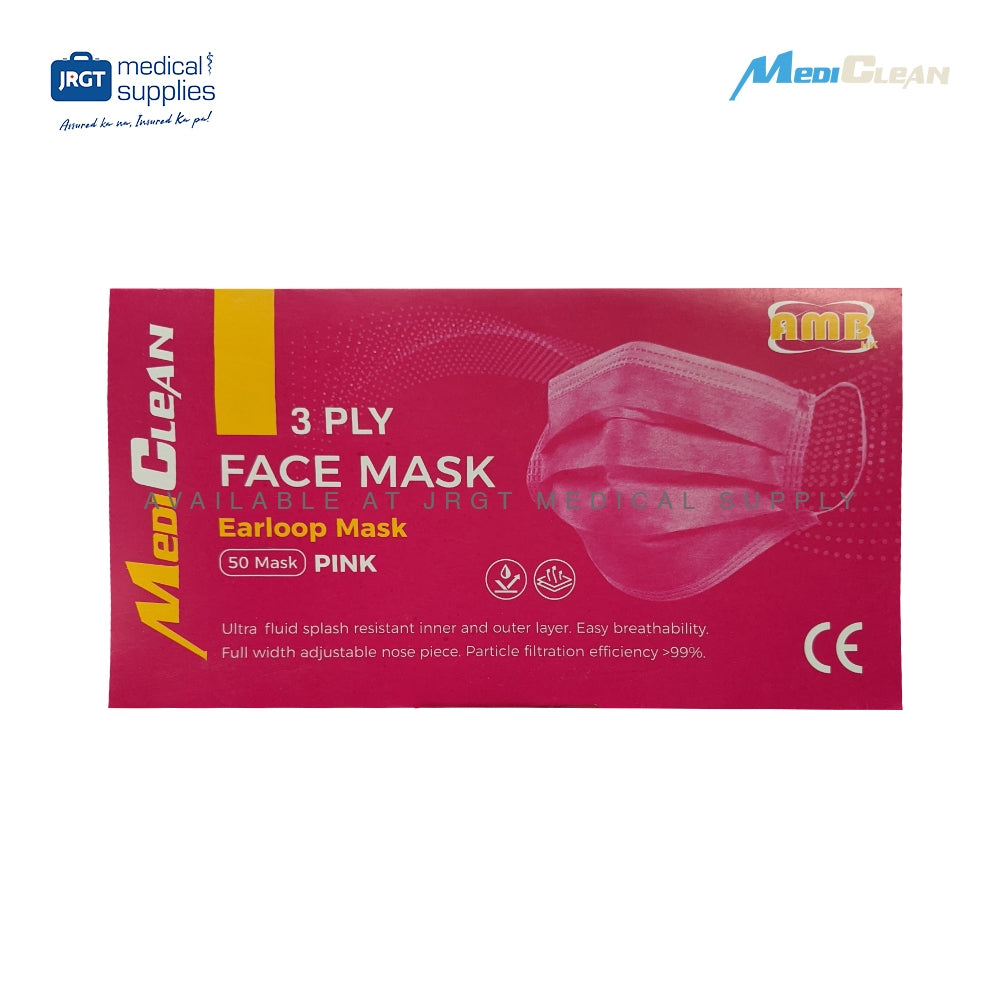 MediClean 3-Ply Disposable Face Mask Sold Per Box(50 pcs.) In Assorted Colors