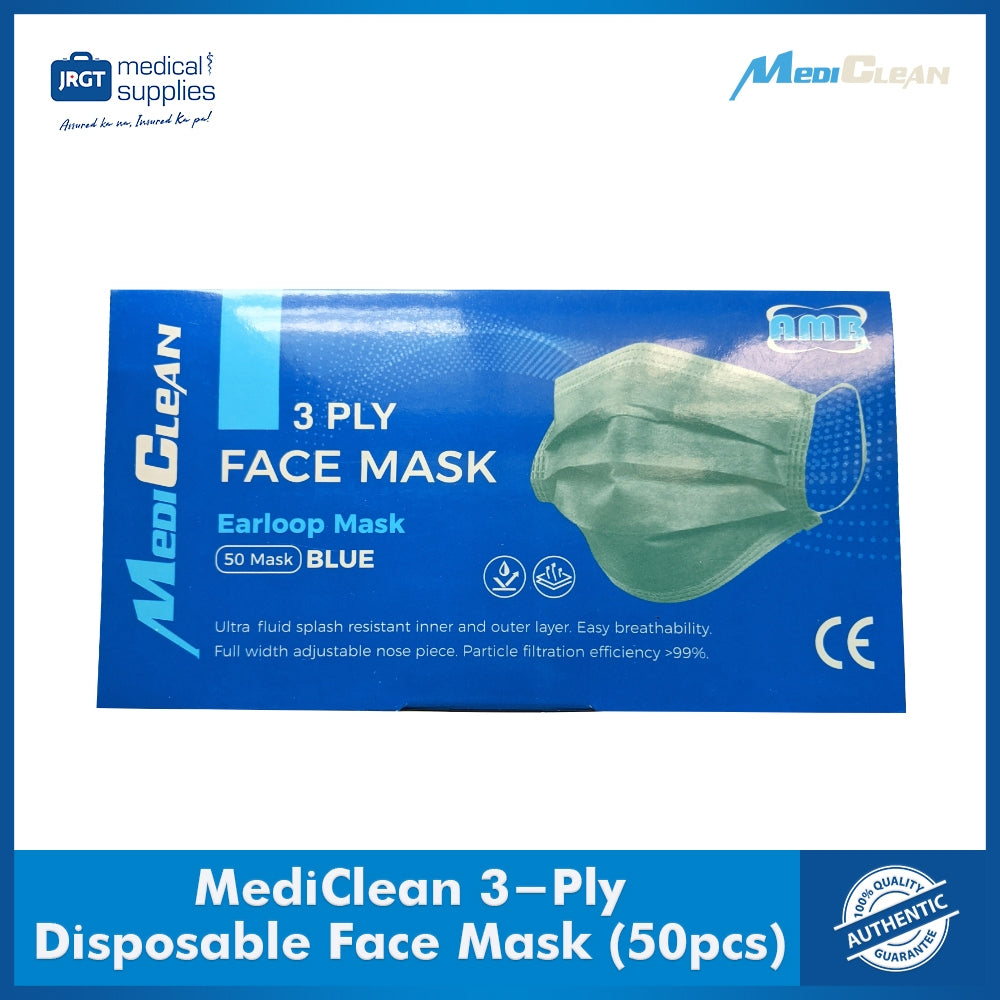 MediClean 3-Ply Disposable Face Mask Sold Per Box(50 pcs.) In Assorted Colors
