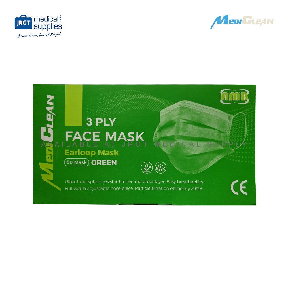 MediClean 3-Ply Disposable Face Mask Sold Per Box(50 pcs.) In Assorted Colors