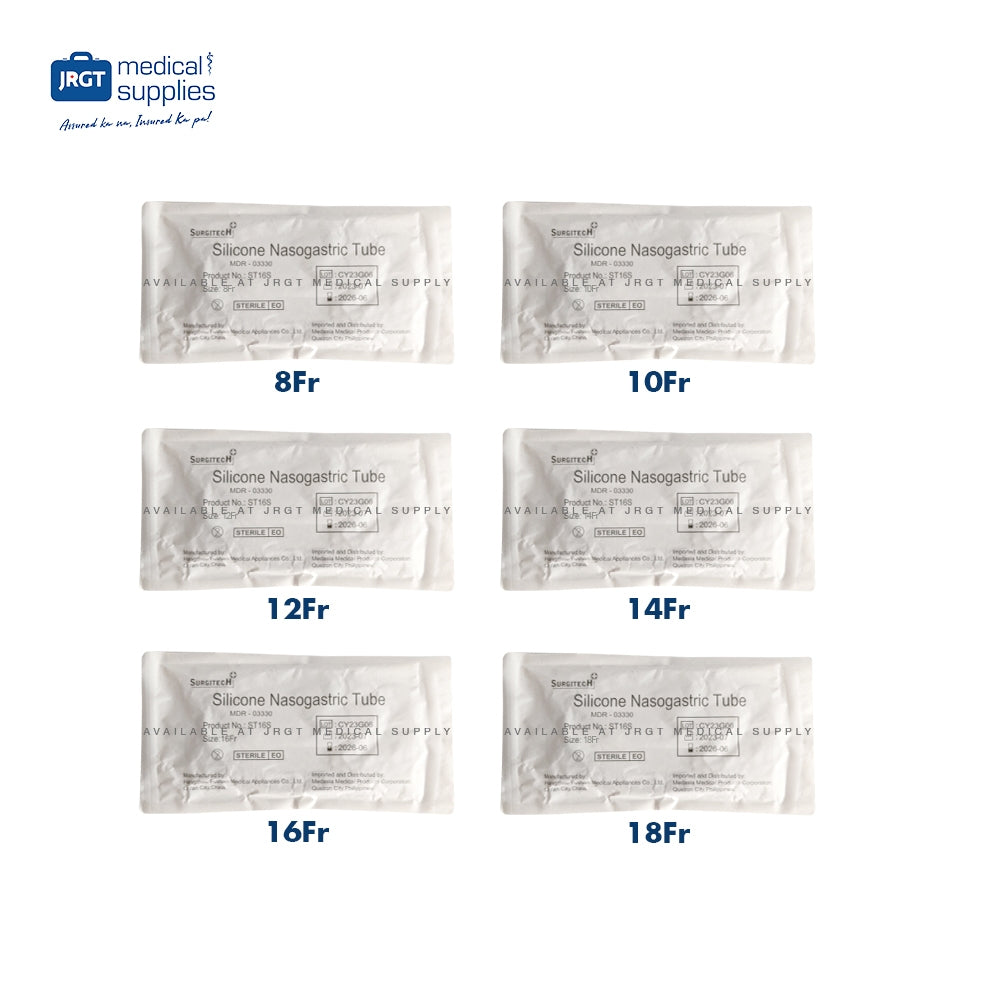 Surgitech Nasogastric Tube (NGT) | Sizes: 8, 10, 12, 14, 16, 18 | Silicone NG Tube