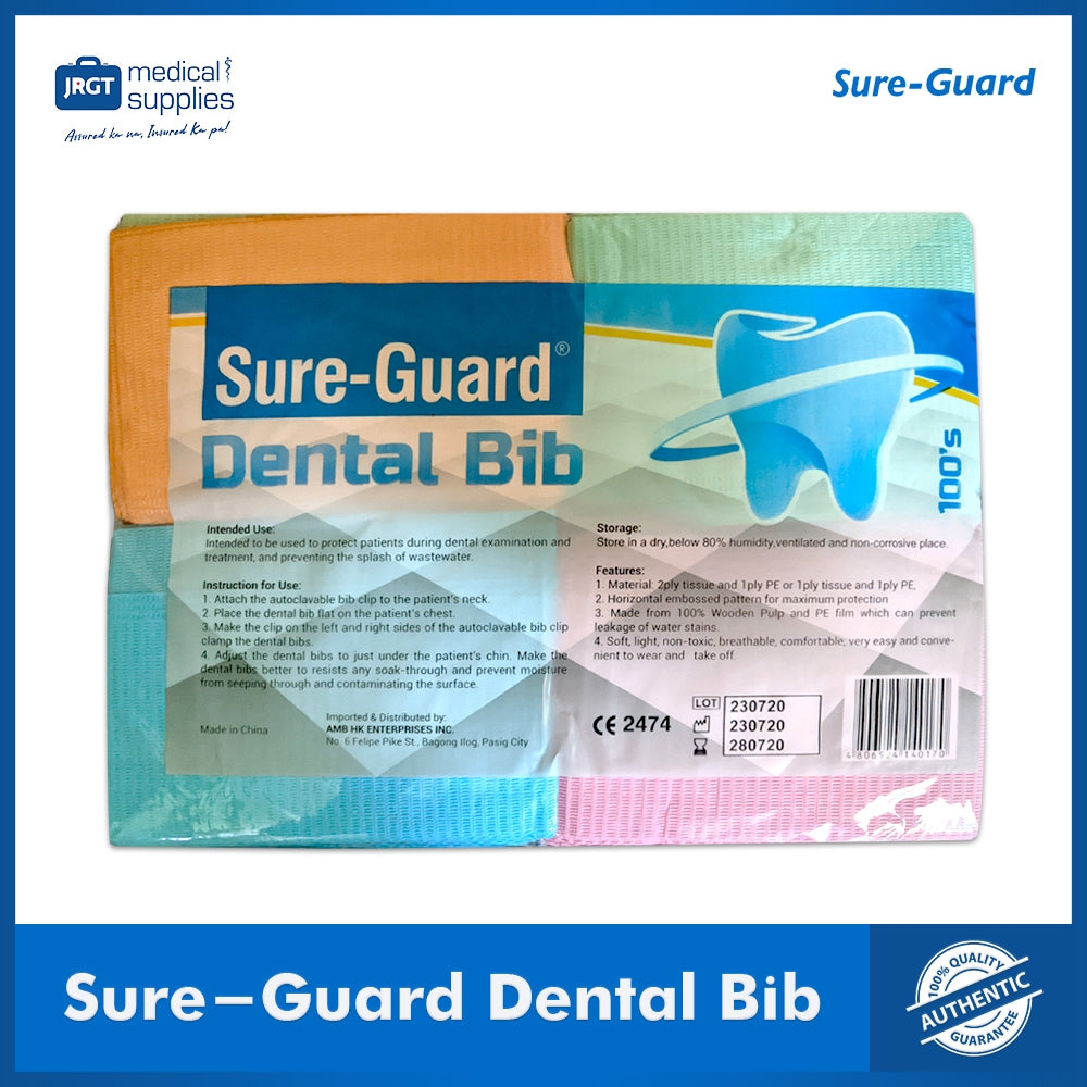 Sure-Guard Dental Bibs - 100pcs (Assorted Colors)