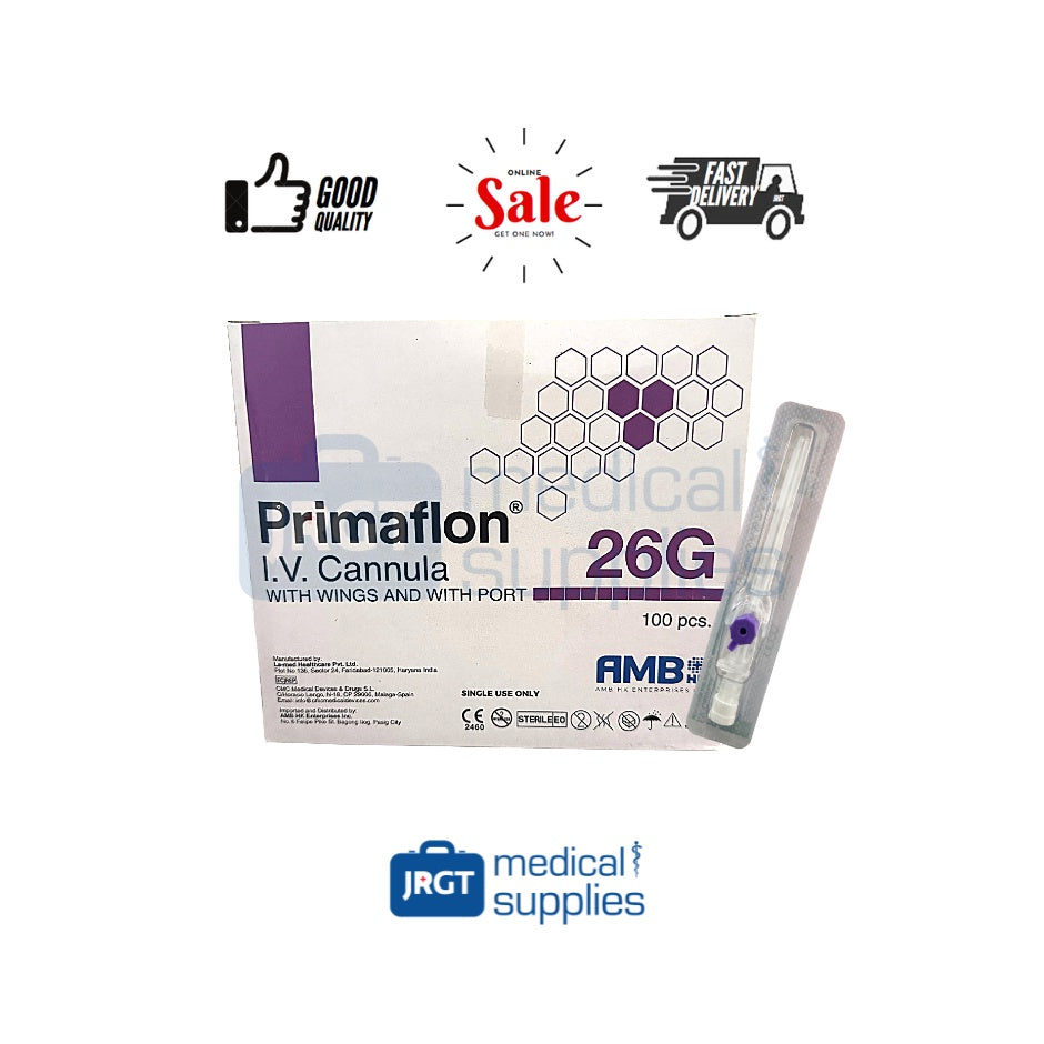 Primaflon IV Cannula with Wings and Injection Valve - Available in G18, G20, G22, G24, G26 (1Box)