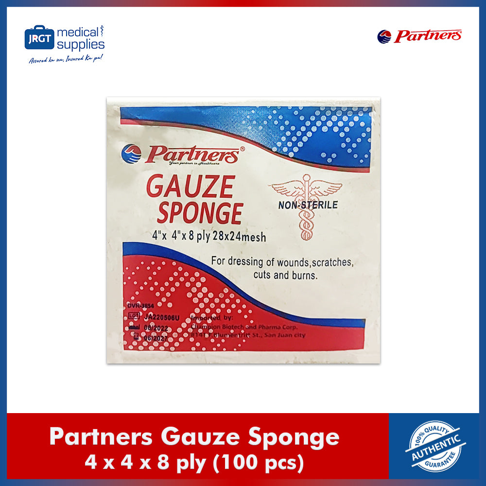 Partners Gauze Sponge 8-Ply 4x4 Non-Sterile Wound Care Pads - Highly Absorbent (100 pcs)