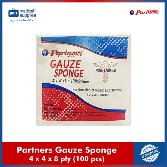 Partners Gauze Sponge 8-Ply 4x4 Non-Sterile Wound Care Pads - Highly Absorbent (100 pcs)