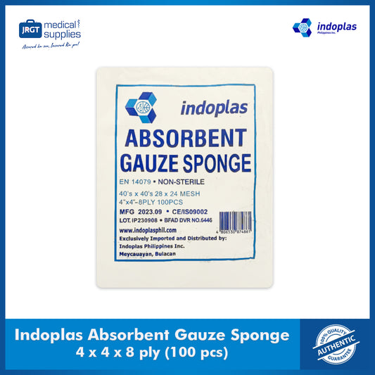 Indoplas Gauze Sponge 4x4 8-Ply Non-Sterile Pads for Wound Care and First Aid (100 pcs)