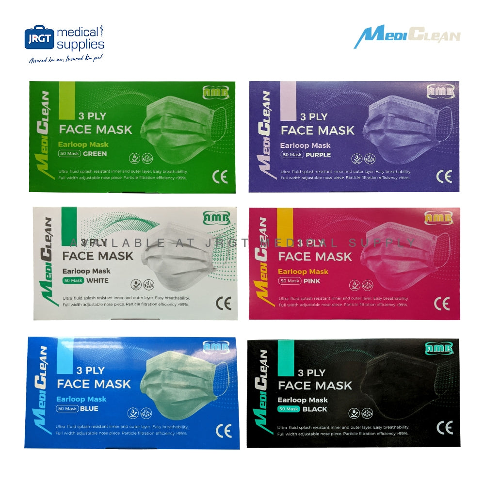 MediClean 3-Ply Disposable Face Mask Sold Per Box(50 pcs.) In Assorted Colors