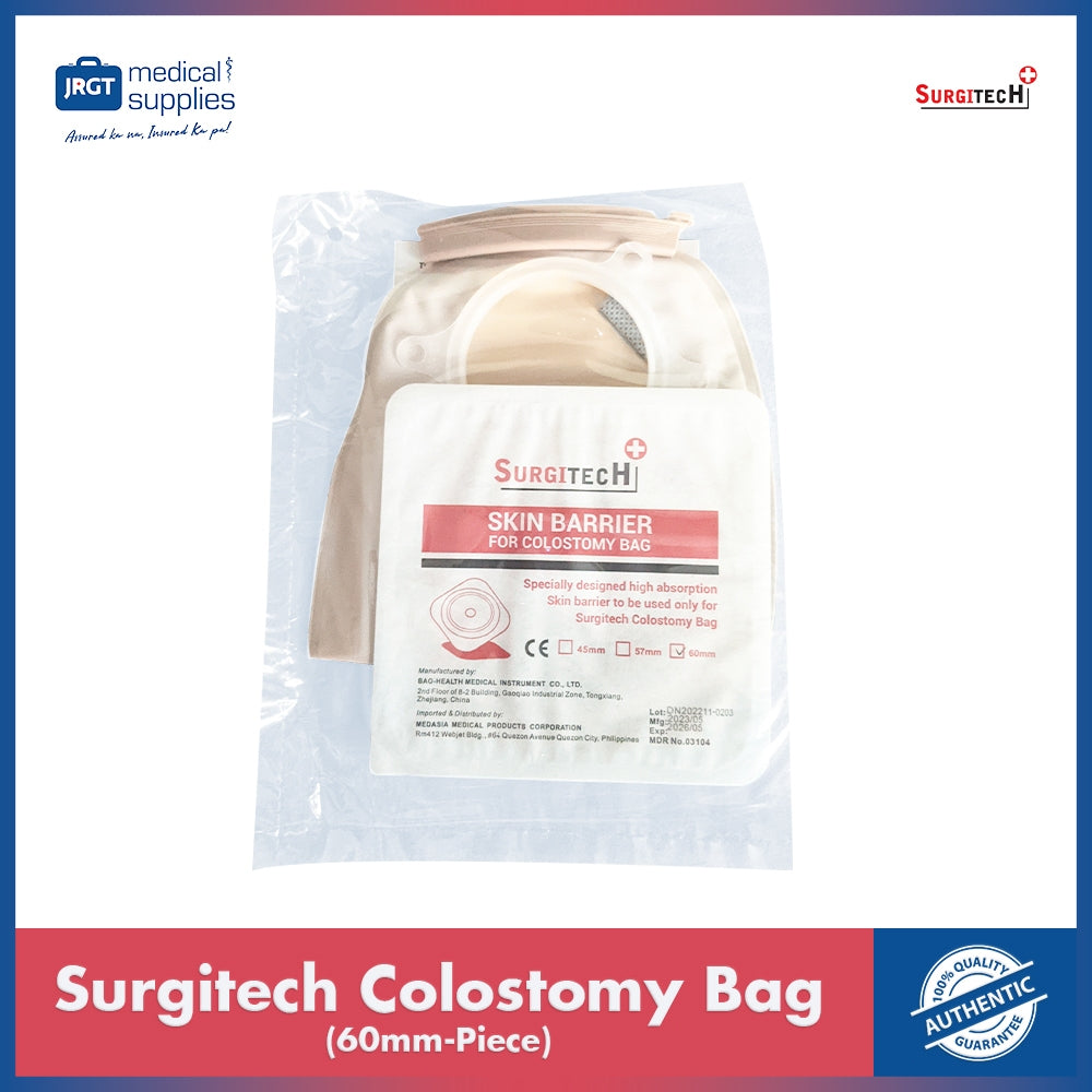 Surgitech Disposable Colostomy Bag 60mm - Stomach Bag for Secure and Comfortable Ostomy Care (1pc)