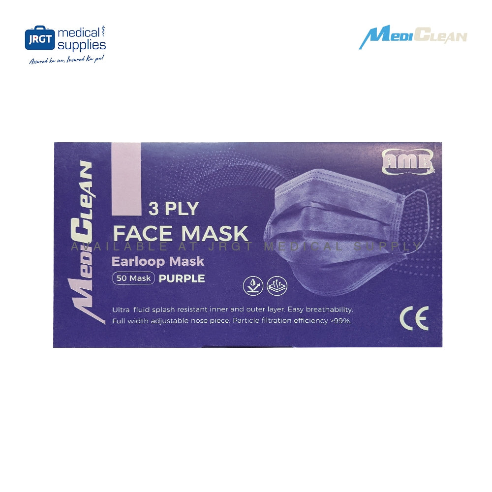 MediClean 3-Ply Disposable Face Mask Sold Per Box(50 pcs.) In Assorted Colors