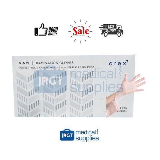 Orex Vinyl Examination Gloves (FDA Approved, Powder-Free) 100 pcs | JRGT Medical Supply