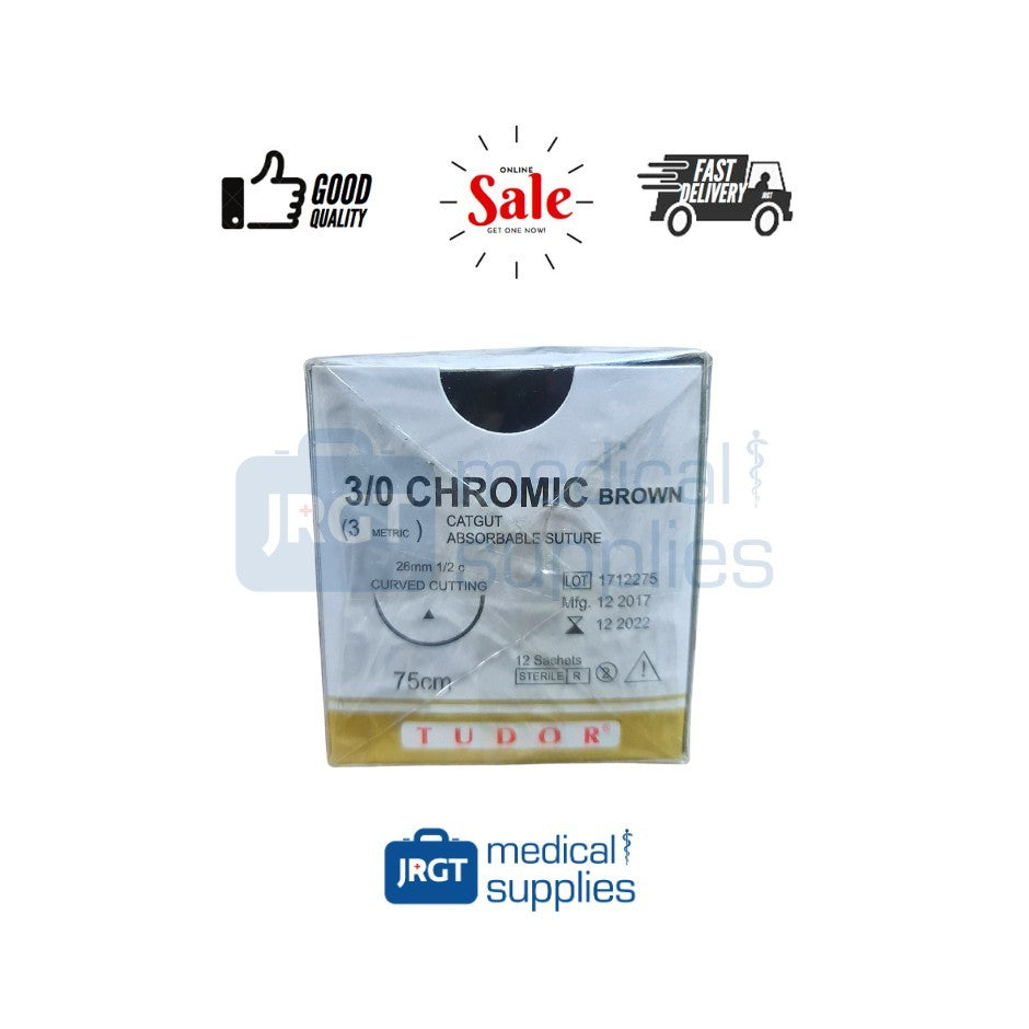 Tudor Sutures Chromic Brown Cutting Round 1 BOX - 12 Pieces